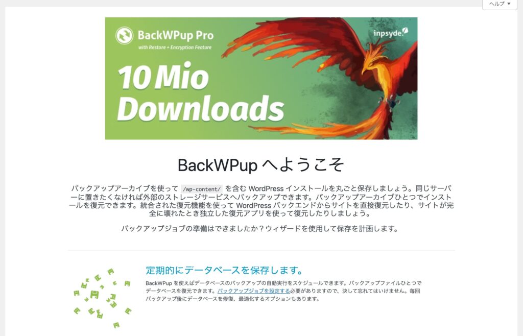 BackWPupの有効化（BackWPupのトップ画面）